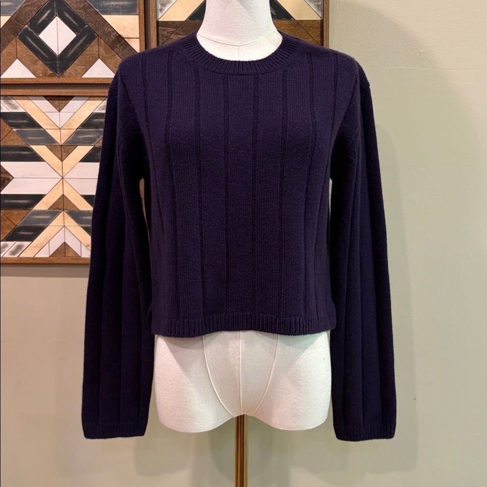 NakedCashmere Xenia Cropped Cashmere Ribbed Sweater Plum Purple XS EUC